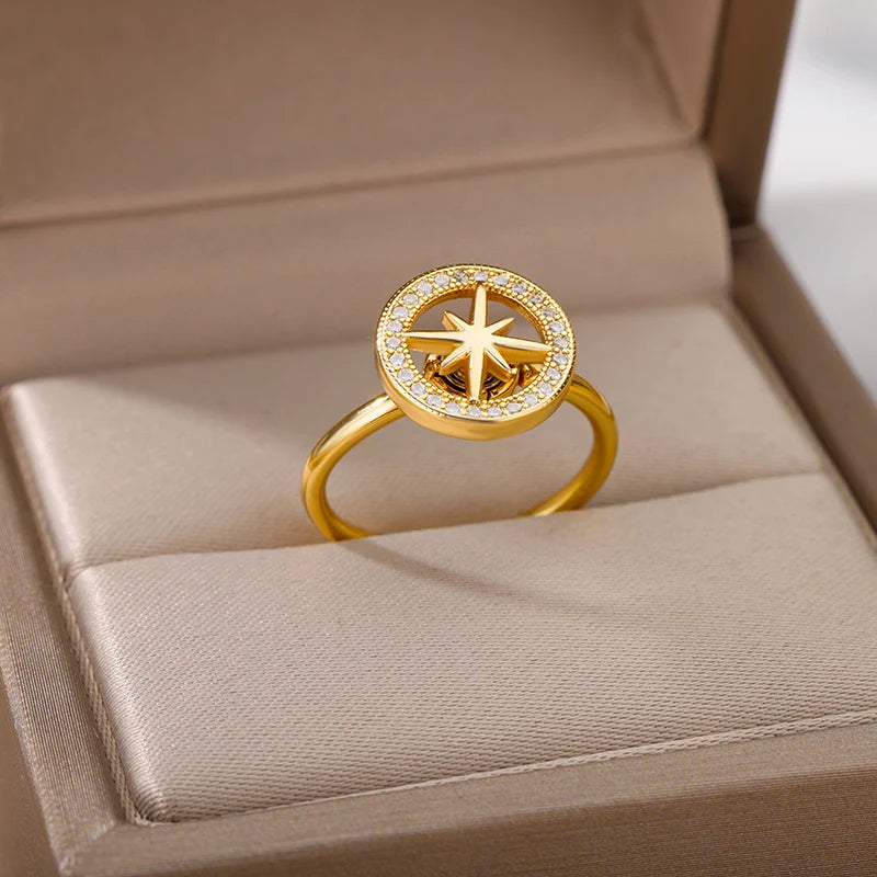 Anillo antiestrés North en una caja de joyas
